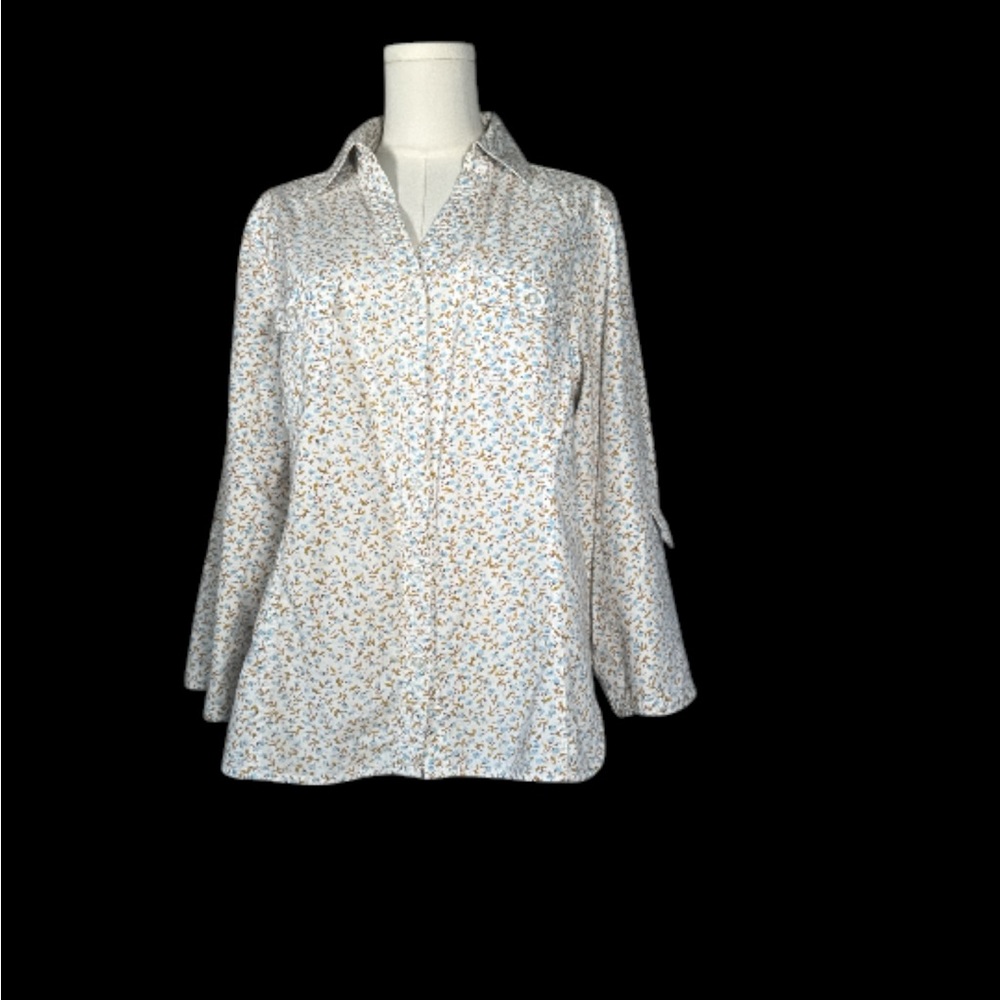Allison Brittney Floral Top - Light Blue and Olive
